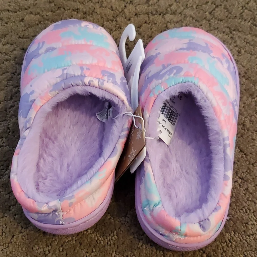 Girls Capelli New York Unicorn Scuff Slippers Size L 1/2 XL 3/4 fleece lining NW